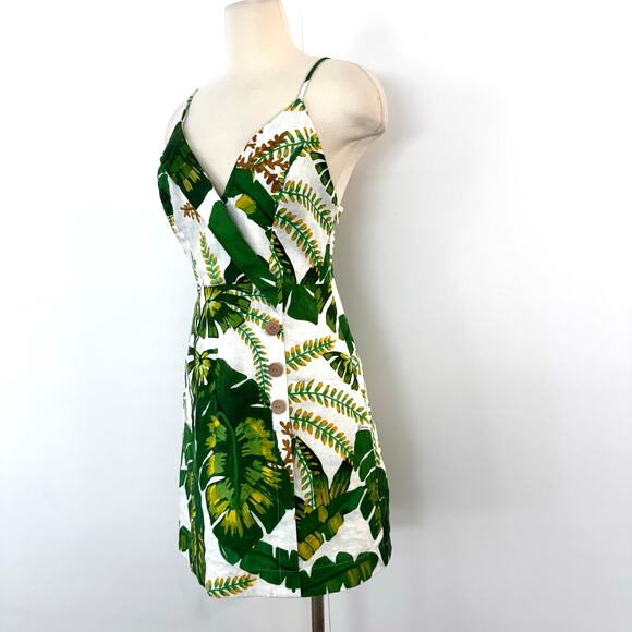Farm Rio Tropical Forest Linen Mini Dress Off-White Green S - Picture 5 of 16